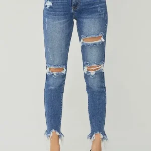 High Rise Distressed Wash Skinny Jeans