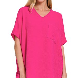 Woven airflow v-neck dolman short sleeve top