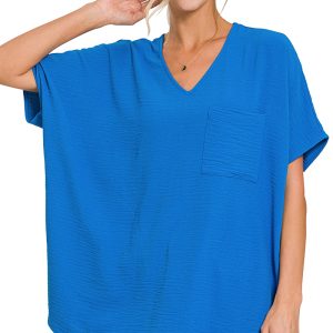 Woven airflow V-neck dolman short sleeve top